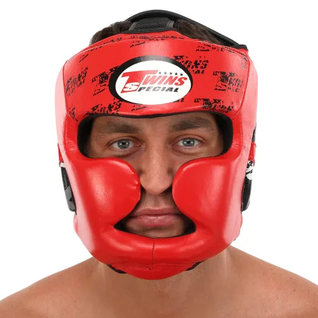 Шолом боксерський з повним захистом шкіряний TWINS розмір Червоний S