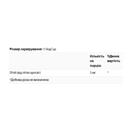 Lithium Orotate 5 мг - 120 капсул