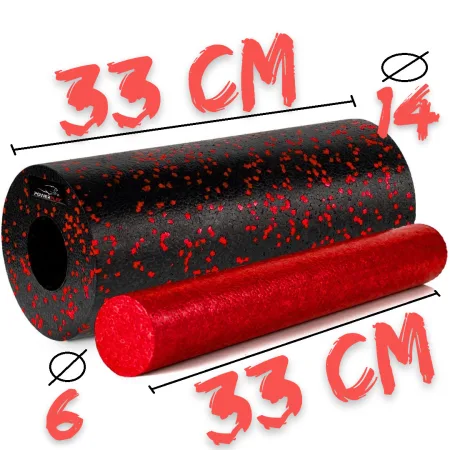 Масажний ролик (роллер) гладкий PowerPlay PP-4348 2 in 1 EPP Foam Roller чорно/червоний 33×14 см