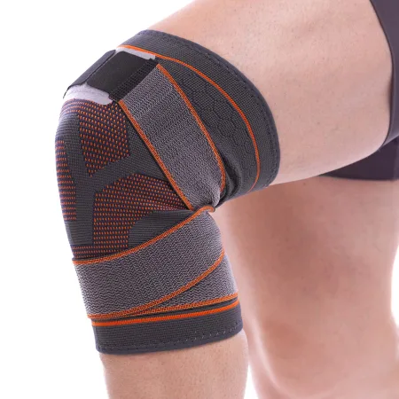 Наколінник еластичний бандаж з фіксуючим ременем SIBOTE 1 шт сірий-оранжевий S/M