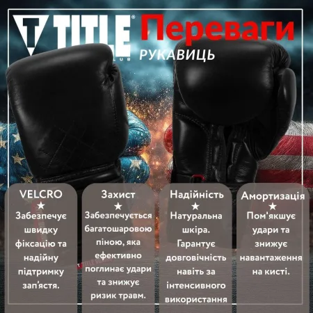 Боксерські рукавиці TITLE Boxing Ko-Vert Black 12 унцій (бинти 4м. в комплекті)