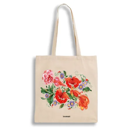 Екошопер BookOpt BK4002 петриківський розпис червоні квіти бежевий