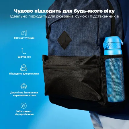 Пляшка для води металева вакуумна ION8 500 мл. Vacuum Insulated, Blue