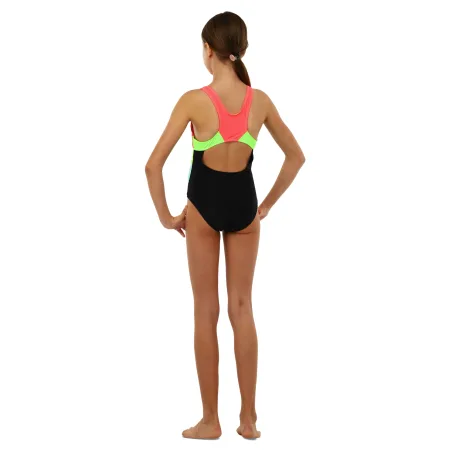 Купальник для плавання злитий дитячий 6-12років чорно-бірюзово-салатово-оранжевий 10