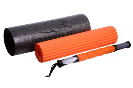 Массажный ролик роллер набор 3 в 1 PowerPlay 4022 Therapy Roller чёрно-оранжевый