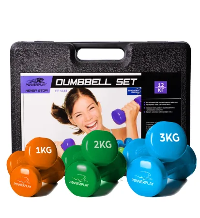 Набір гантелей в кейсі 12 кг. PowerPlay 4118 Fitness Dumbells 2 шт.*1 кг. 2 шт.*2 кг. 2 шт.* - 3 кг.