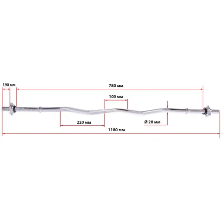 Гриф для штанги сталевий хромований W-подібний із замками SHUANG CAI SPORTS довжина 1,2 м діаметр-25 мм вага-4,5 кг хром