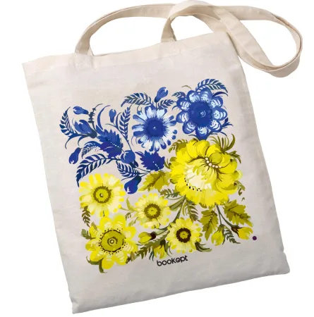 Ecobag BookOpt BK4004 Petrykivka Painting Blue Yellow Flowers Beige