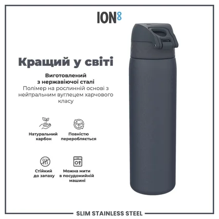 Пляшка для води металева ION8 600 мл. Stainless Steel , Ash Navy