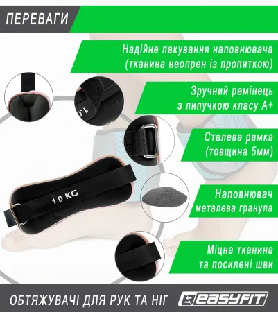 Обтяжувачі EasyFit Comfort 1 кг для ніг та рук з металом (пара)